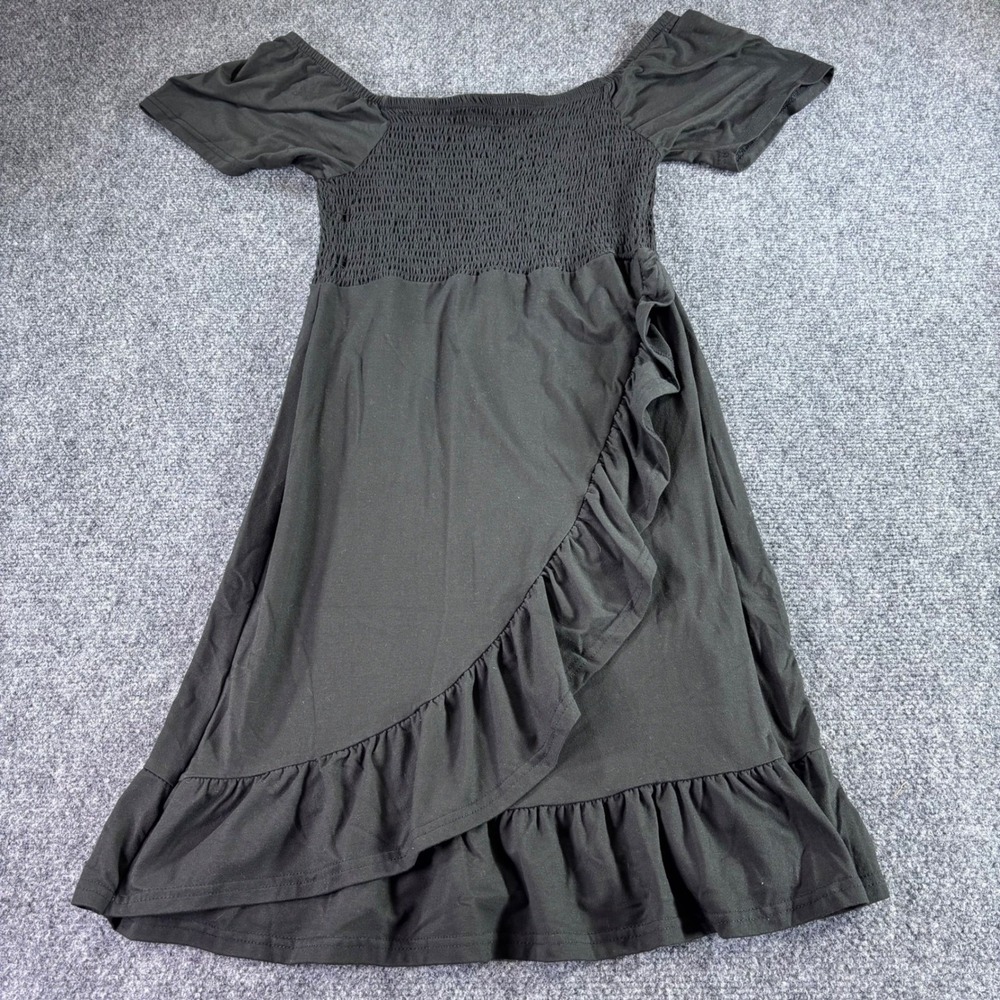Justify Faux Wrap Dress Women Large Black Smocked Off Shoulder Ruffle Boho LBD